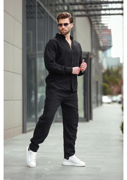 Siyah Gömlek Pantolon Erkek Ikili Takım E7322