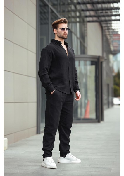 Siyah Gömlek Pantolon Erkek Ikili Takım E7322 fiyatları