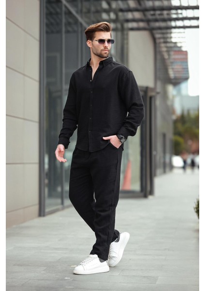 Siyah Gömlek Pantolon Erkek Ikili Takım E7322 modelleri