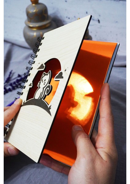 Kedi Desenli Ahşap Kapaklı Defter - Çizgisiz Defter - Günlük - Ajanda-Hediyelik-A5 Anı Defteri fiyatları