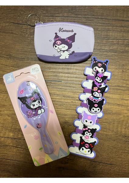 Kuromi Kız Çocuk Cüzdan Tarak ve 6'lı Toka Seti