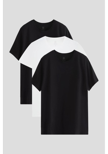 Ds Damat Slim Fit Siyah/beyaz 3'lü T-Shirt 4HC14ORTBN533