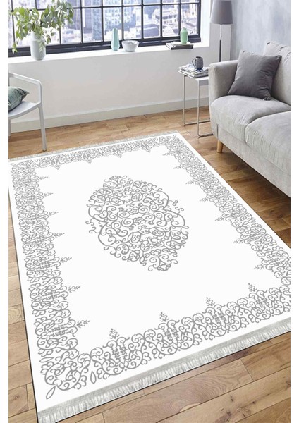 Etnik Desenli Kaymaz Taban Halı Makinede Yıkanabilir Kilim Dot Tabanlı Salon Halısı 3109A
