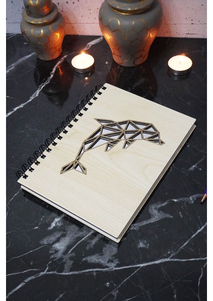 Yunus Balığı Figürlü Ahşap Kapaklı Defter - Çizgisiz Defter - Günlük - Ajanda- A5 Anı Defteri modelleri