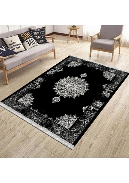 Siyah Göbekli Desen Kaymaz Taban Halı Makinede Yıkanabilir Kilim Dot Tabanlı Halı 3022C fiyatları