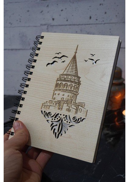 Galata Kulesi Temalı Ahşap Kapaklı Defter - Çizgili Defter - Ajanda - Okul Defteri (A5 - 120 Sayfa) modelleri