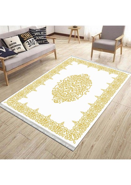 Etnik Desenli Kaymaz Taban Halı Makinede Yıkanabilir Kilim Dot Tabanlı Salon Halısı 3109B