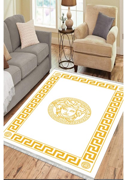 Beyaz Tabanlı Halı Kaymaz Tabanlı Makinede Yıkanabilir Kilim Dot Tabanlı Salon Halısı 3128C modelleri