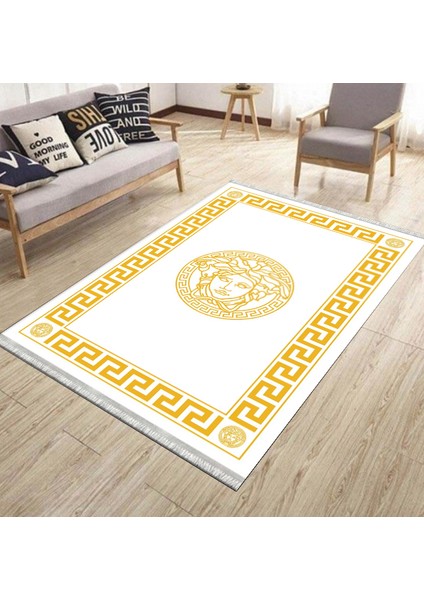 Beyaz Tabanlı Halı Kaymaz Tabanlı Makinede Yıkanabilir Kilim Dot Tabanlı Salon Halısı 3128C