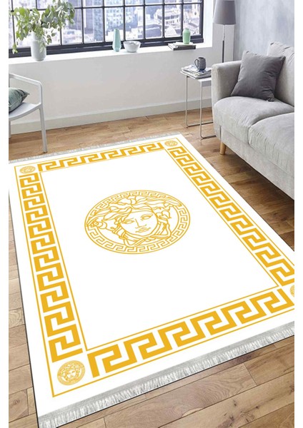 Beyaz Tabanlı Halı Kaymaz Tabanlı Makinede Yıkanabilir Kilim Dot Tabanlı Salon Halısı 3128C fırsatları