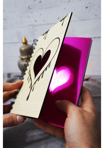 Kalp Desenli Ahşap Kapaklı Defter - Çizgisiz Defter - Günlük - Ajanda-Hediyelik-A5 Anı Defteri fiyatları