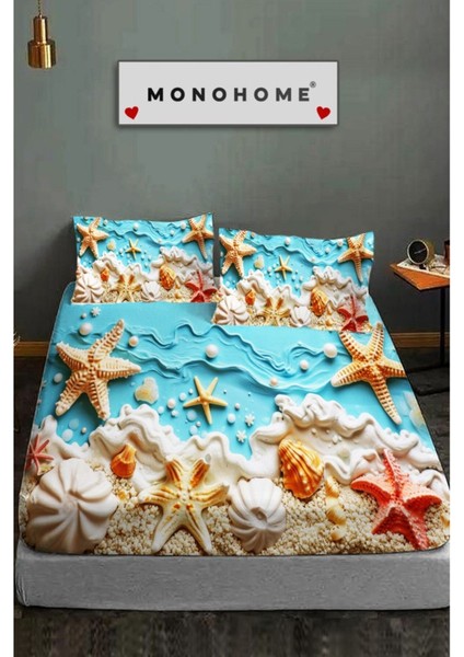 %100 Pamuk Lastikli Çarşaf Özel Tasarım 5d Dijital 60 Tel Sea Of Dreams