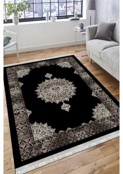Siyah Göbekli Desen Kaymaz Taban Halı Makinede Yıkanabilir Kilim Dot Tabanlı Halı 3022A fiyatları
