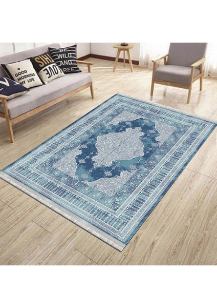 Mavi Kaymaz Tabanlı Halı Makinede Yıkanabilir Kilim Dot Tabanlı Salon Halısı 3001C modelleri