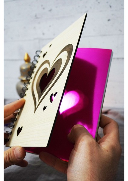 Kalp Desenli Ahşap Kapaklı Defter - Çizgisiz Defter - Günlük - Ajanda-Hediyelik-A5 Anı Defteri fiyatları