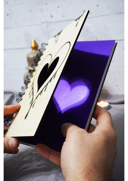 Kalp Desenli Ahşap Kapaklı Defter - Çizgisiz Defter - Günlük - Ajanda-Hediyelik-A5 Anı Defteri fiyatları