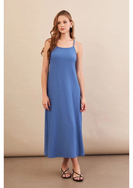 Kadın İndigo Ayarlanabilir Askılı Bürümcük Midi Elbise MX9455 modelleri