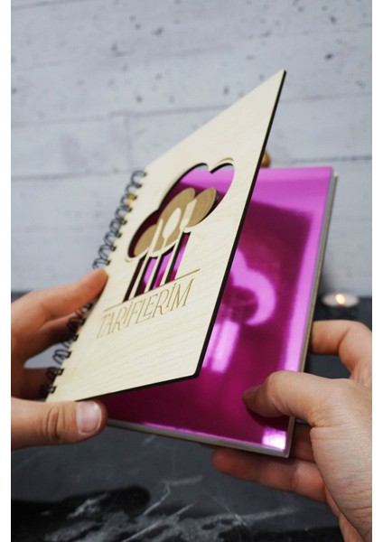 Mutfak Temalı Ahşap Kapaklı Defter - Çizgili Tarif Defteri - Ajanda - Okul Defteri (A5 - 120 Sayfa) fiyatları