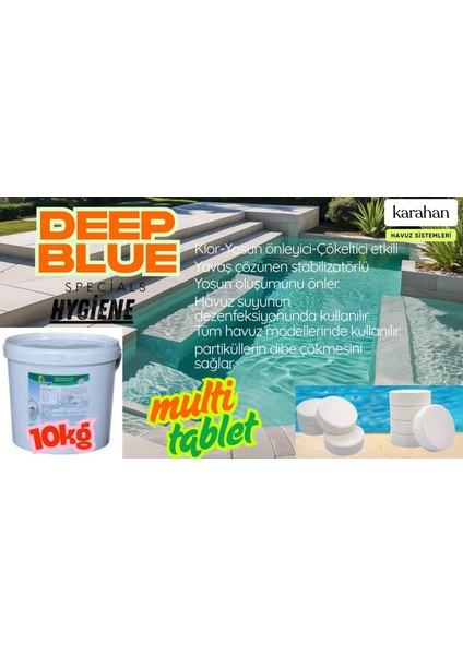 Havuz Multi Tablet Klor Yosun Önleyici 10KG
