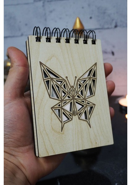 Kelebek Temalı Ahşap Kapaklı Not Defteri - Mini Defter - Cep Defteri - Benim Listem