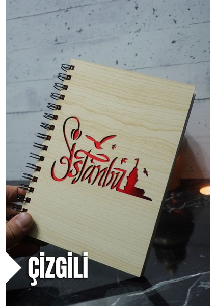 Istanbul Temalı Ahşap Kapaklı Defter - Çizgili Defter - Ajanda - Okul Defteri (A5 - 120 Sayfa)