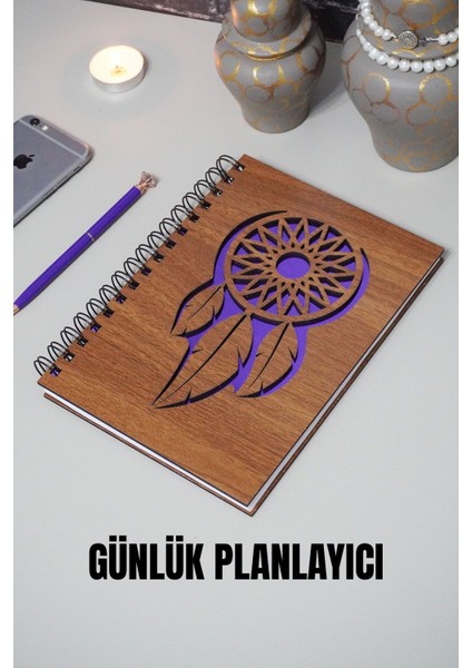 Rüya Kapanı Ahşap Kapak Günlük Planlayıcı Defter - Süresiz Ajanda (Ceviz) A5 - Tarihsiz Planlayıcı