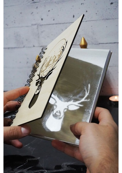 Geyik Figürlü Ahşap Kapaklı Defter - Çizgisiz Defter -Günlük - A5 Anı Defteri modelleri