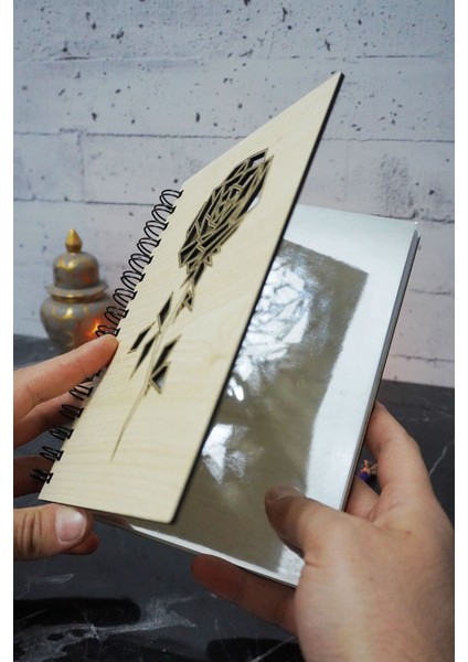 Gül Desenli Ahşap Kapaklı Defter - Çizgisiz Defter - Günlük - Ajanda- A5 Anı Defteri modelleri