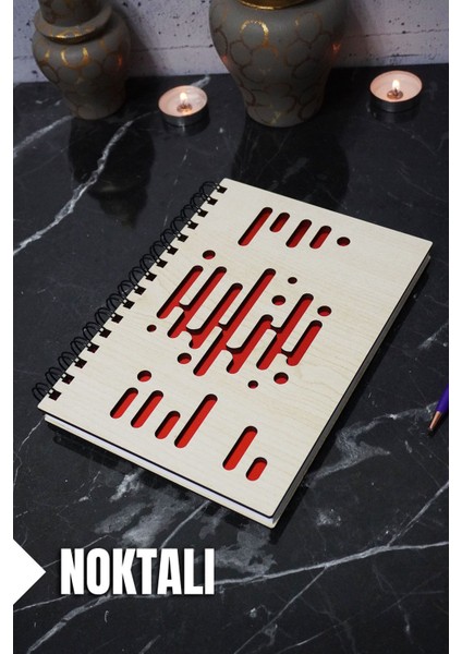 Müzik Ritmi Temalı Ahşap Kapaklı Defter - Noktalı Defter - Ajanda - Okul Defteri (A5 - 120 Sayfa)