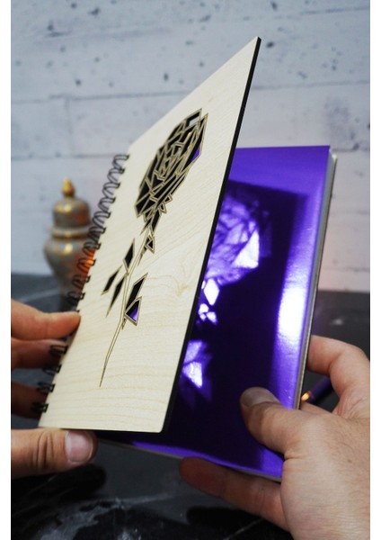 Gül Desenli Ahşap Kapaklı Defter - Çizgisiz Defter - Günlük - Ajanda- A5 Anı Defteri fiyatları