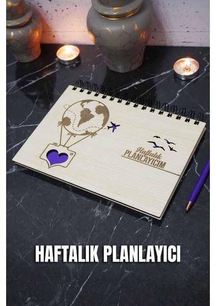 Uçan Balon Ahşap Plan Defteri - Haftalık Planlayıcı - Tarihsiz Ajanda (Süresiz Planlayıcı) A5