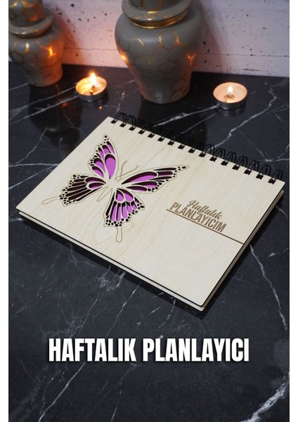 Kelebek Ahşap Plan Defteri - Tarihsiz Ajanda - Haftalık Planlayıcı - A5 - Süresiz Planlama Defteri