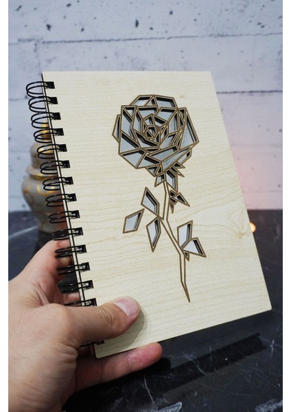 Gül Temalı Ahşap Kapaklı Defter - Çizgili Defter - Ajanda - Okul Defteri (A5 - 120 Sayfa) modelleri