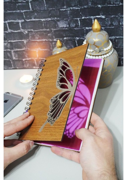 A5 Yarım Kelebek Tasarım Ahşap Kapak Günlük Planlayıcı Defter - Tarihsiz Ajanda (Süresiz Planlayıcı) fiyatları