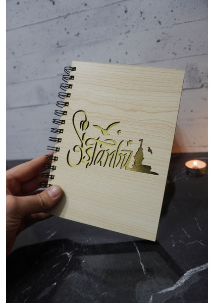 Istanbul Temalı Ahşap Kapaklı Defter - Kareli Defter - Ajanda - Okul Defteri (A5 - 120 Sayfa) modelleri