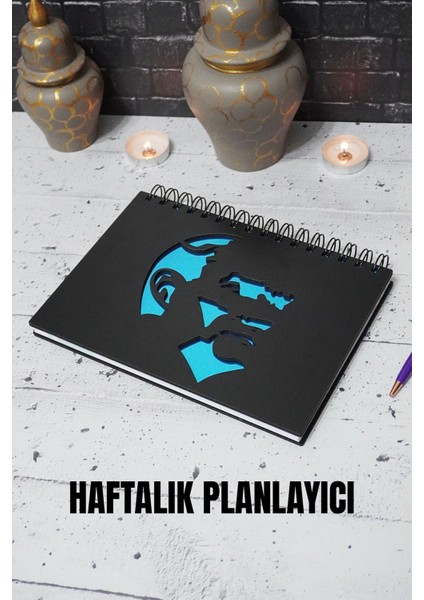Mustafa Kemal Atatürk Ahşap Plan Defteri - Ajanda - Haftalık Planlayıcı (Ahşap Rengi Siyah) A5
