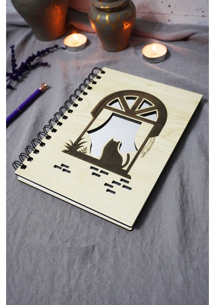 Kedi Desenli Ahşap Kapaklı Defter - Çizgisiz Defter - Günlük - Ajanda-Hediyelik-A5 Anı Defteri fiyatları