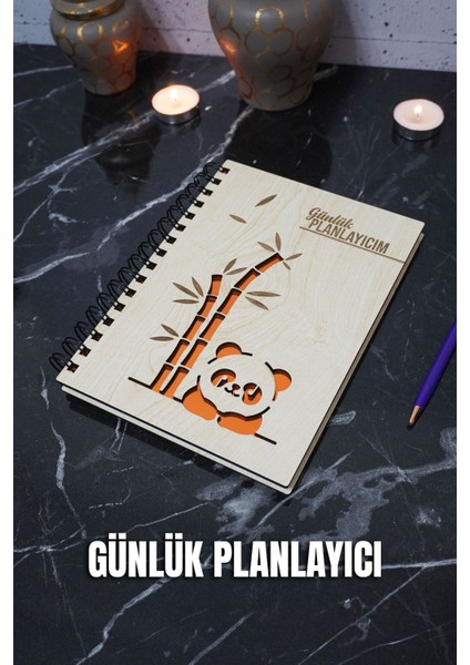 Panda Tasarım Ahşap Plan Defteri - Tarihsiz Ajanda - Günlük Planlayıcı (Planlama Defteri) A5