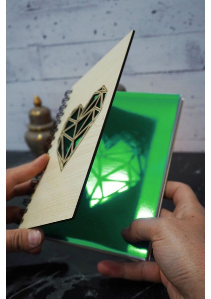 Kalp Desenli Ahşap Kapaklı Defter - Çizgisiz Defter - Günlük - Ajanda- A5 Anı Defteri fiyatları