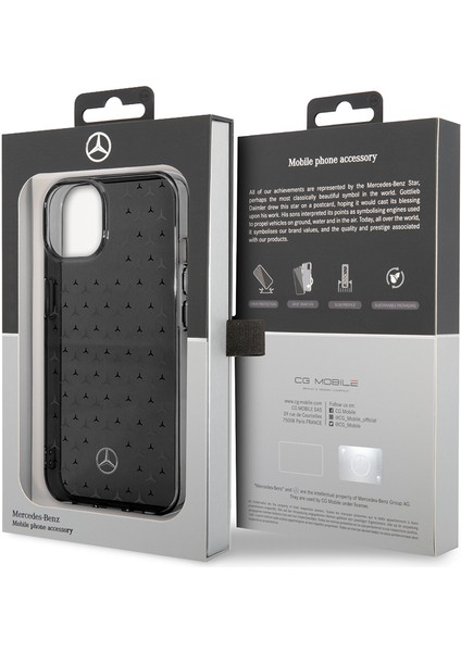 iPhone 14 Uyumlu Kılıf Mercedes Benz Çift Katmanlı Yıldız Desenli Dizayn Kapak Siyah - Gümüş