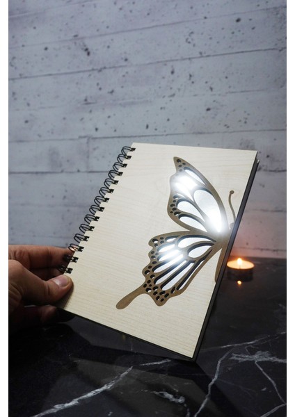 Kelebek Tasarım Ahşap Kapaklı Günlük Planlayıcı - Tarihsiz Ajanda - Süresiz Planlama Defteri - A5 modelleri