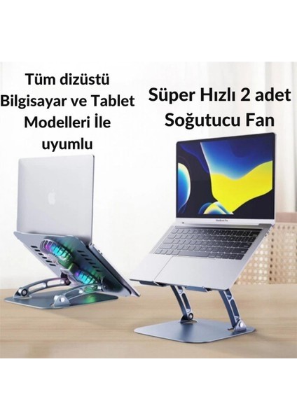 360 Derece Ayarlanabilir Metal Laptop Standı Rgb Fanlı Notebook Tutucu Alüminyum Macbook Yükseltici fiyatları