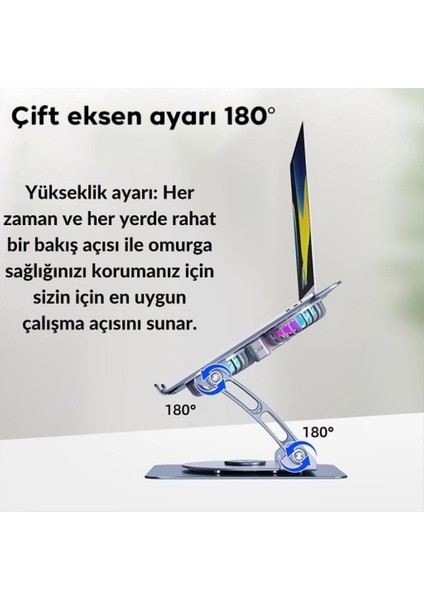 360 Derece Ayarlanabilir Metal Laptop Standı Rgb Fanlı Notebook Tutucu Alüminyum Macbook Yükseltici modelleri
