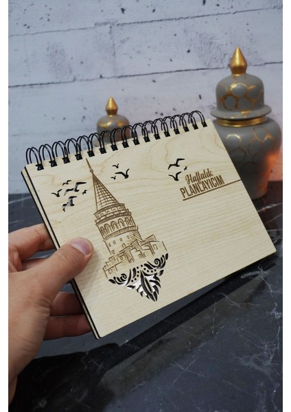Galata Kulesi Ahşap Plan Defteri - Süresiz Planlama Defteri - Ajanda - Haftalık Planlayıcı - A5