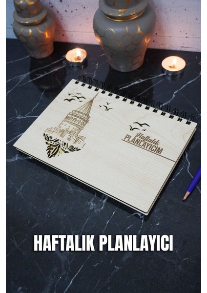Galata Kulesi Ahşap Plan Defteri - Tarihsiz Planlama Defteri - Ajanda - Haftalık Planlayıcı - A5
