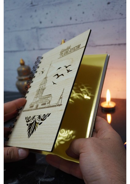 Kız Kulesi Ahşap Kapak Plan Defteri - Tarihsiz Ajanda - Günlük Planlayıcı (Süresiz Planlayıcı) A5 fiyatları