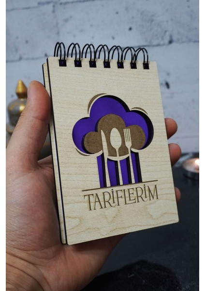Mutfak Temalı Ahşap Kapaklı Not Defteri - Mini Defter - Cep Defteri - Benim Listem