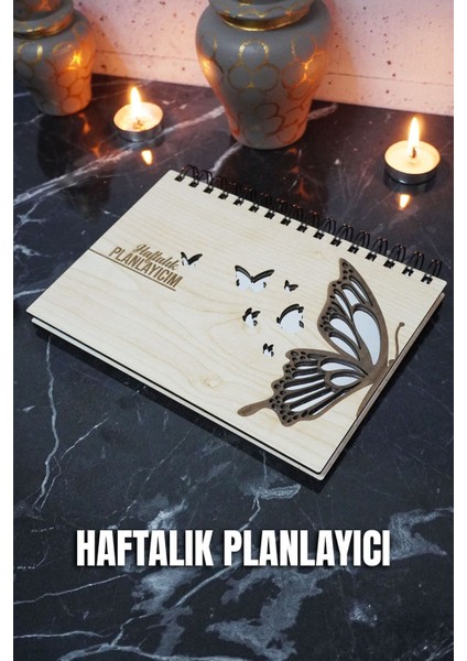 Kelebek Figürlü Ahşap Süresiz Plan Defteri - Tarihsiz Ajanda - Haftalık Planlayıcı - A5 fiyatları