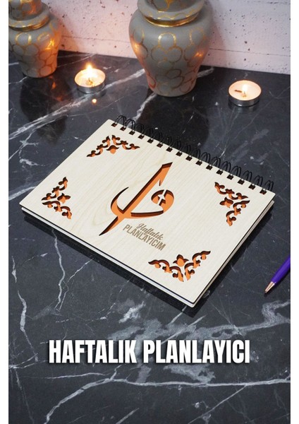 Elif Vav Tasarım Ahşap Plan Defteri - Süresiz Ajanda - Haftalık Planlayıcı (Tarihsiz Planlayıcı) A5