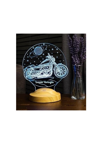 Chopper Motosiklet, Motor Hayralarıa Hediye, Motosiklet Hediyesi Kişiye 3 Boyutlu LED Lamba